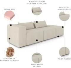 Sofá 4 Lugares 283cm Com Puff Direito Fay Linho Cru Z55 - Mpozenato