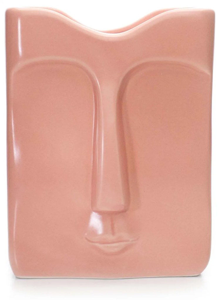 Vaso Decorativo Rosto em Cerâmica Retangular Pêssego 17x10cm - DRossi