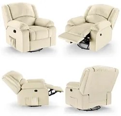 Poltrona do Papai Reclinável Pietra Glider Giratória USB FH9 PU Bege -
