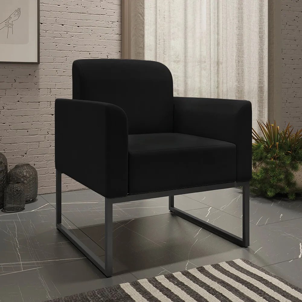 Kit 2 Poltronas Decorativas Isabella Base Industrial Suede Preto G19