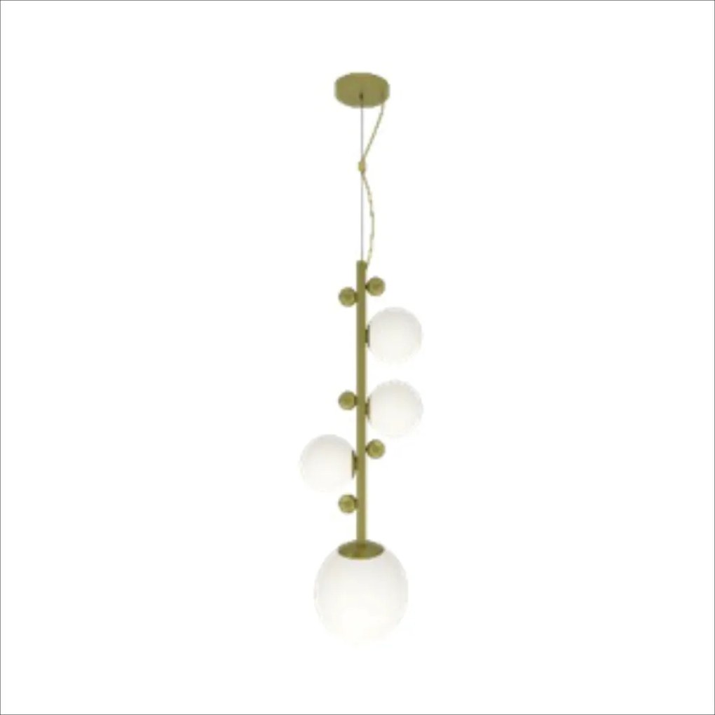 Pendente Aliança Ø20X86Cm 04Xg9 Globo 12Cm - Usina 90010/4 (MR-T - Marrom Texturizado, Cristal (Transparente))