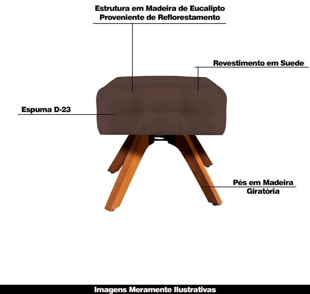 Puff Decorativo Base Giratória Karen Suede Marrom G19 - Gran Belo