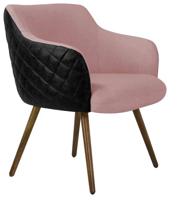 Poltrona Decorativa Kitana Pés Palito PU Sintético/Linho Preto/Rosa G15 - Gran Belo