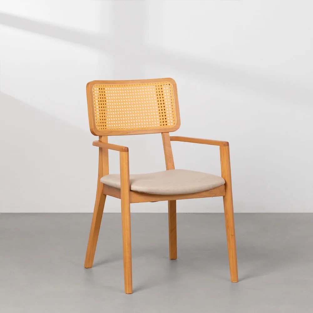 Cadeira com Braços Lalá Palha Tramado - Areia