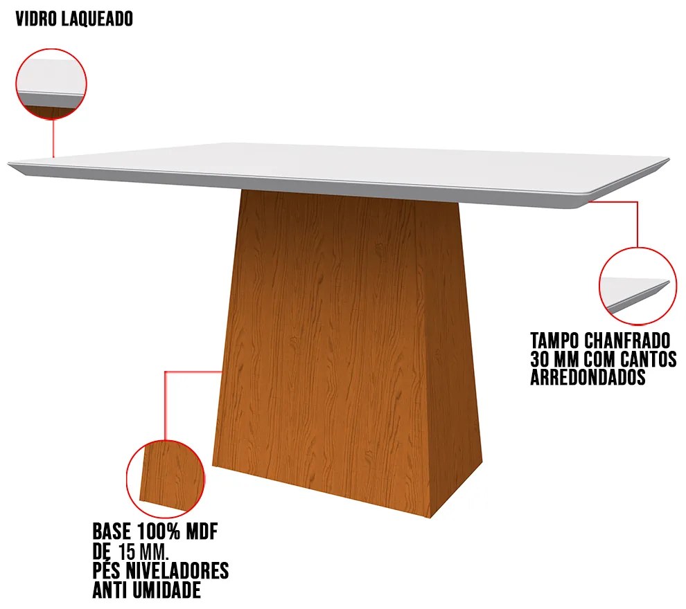 Mesa de Jantar Bella 120 cm Off White Base Ypê - D'Rossi