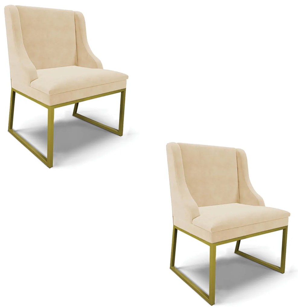 Cadeira Sala de Jantar Industrial Dourado Kit 2 Liz Suede D03 - D'Rossi - Bege