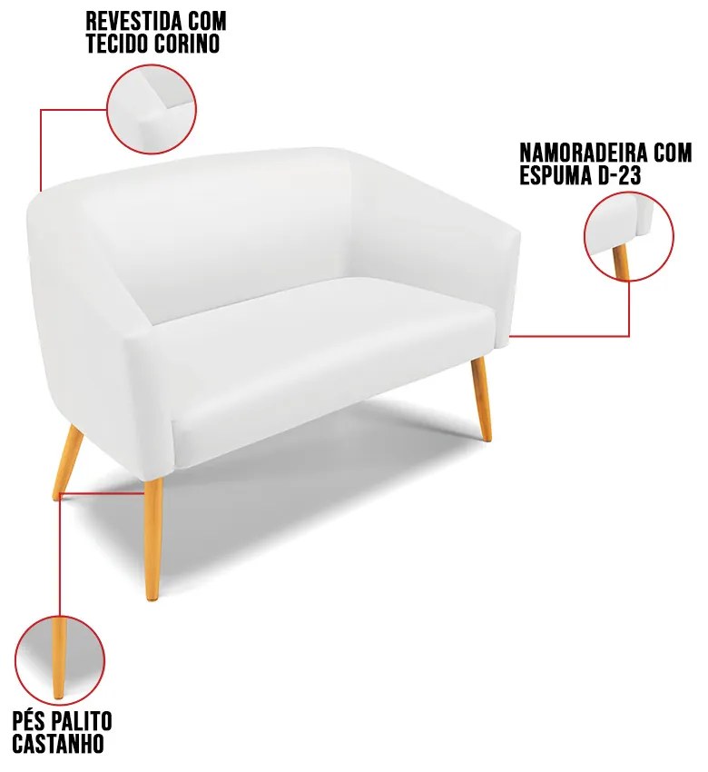 Sofá Namoradeira e Poltrona Giratória MA30 Stella Sintético D03 - D'Rossi - Branco