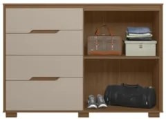 Cômoda Para Quarto 147cm Com 4 Gavetas Rusk Carvalho/Fendi Z17 - Mpoze