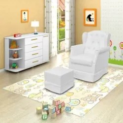Poltrona de Amamentação Balanço Puff Alice e Cômoda Laura Z39 Branco -