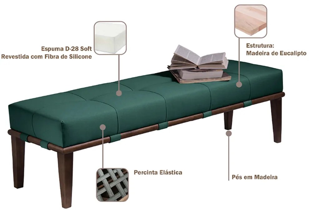 Recamier Decorativo 140cm Martínez Veludo Pés Madeira Verde/Imbúia G62 - Gran Belo