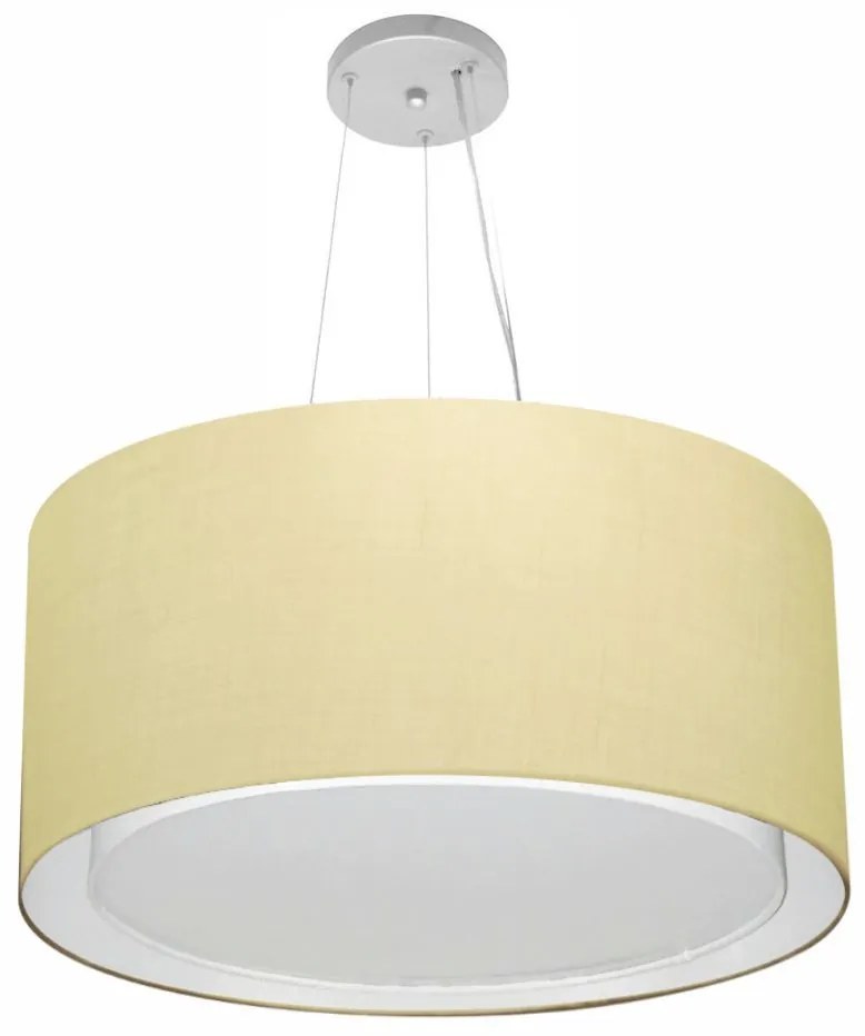 Lustre Pendente Cilíndrico Duplo Md-4301 Cúpula em Tecido 55x30cm Algodão Crú - Bivolt