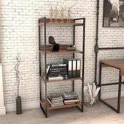 Estante Livreiro Prisma Estilo Industrial 60cm 4 Prateleiras C08 Nogal
