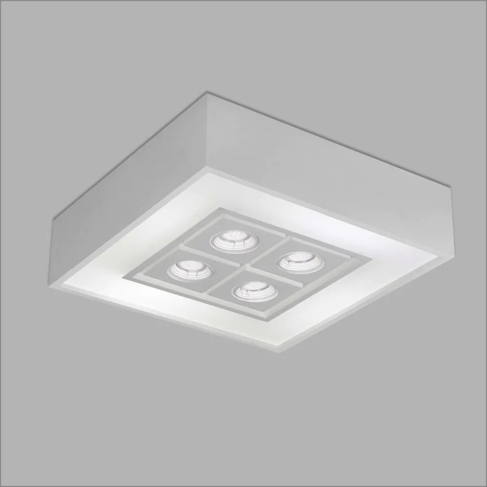 Plafon De Sobrepor Quadrado Focus C/ 04 Box 60X60X12Cm 8L E27 / 4L Gu1... (BT - Branco Texturizado)