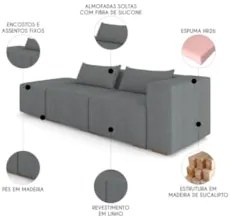 Sofá 4 Lugares 303cm Com Puff Esquerdo Fay Linho Grafite Z55 - Mpozena