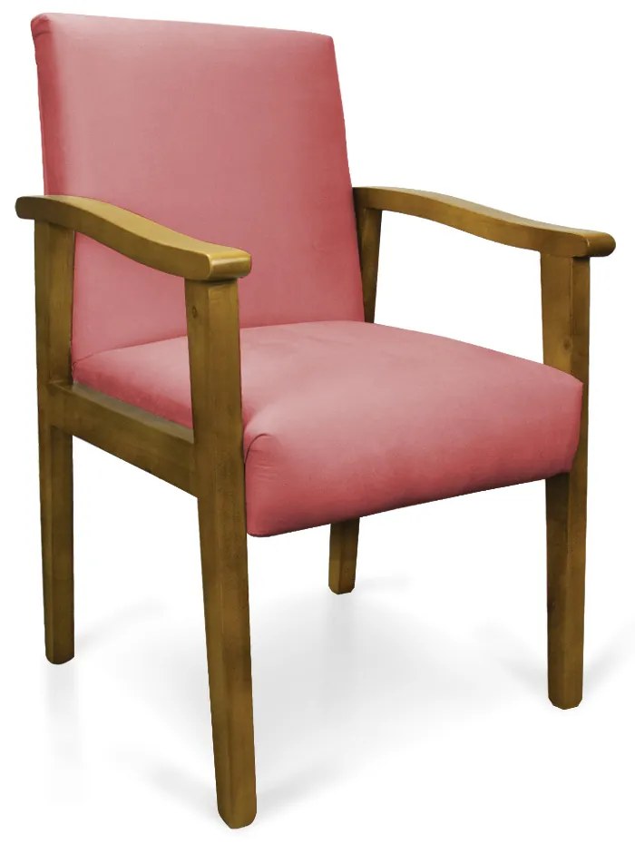 Poltrona Eloisa Suede Rosê Base de Madeira Castanho