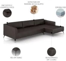 Sofá 5 Lugares 366cm Com Chaise Direito Eko Couro Bordô Z55 - Mpozenat