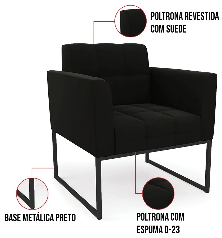 Kit 2 Poltronas Elisa Suede Base Metálica Industrial Preto D03 - D'Rossi - Preto