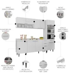 Armário de Cozinha Com Tampo CP02 240cm Pérola Branco Z34 - Mpozen