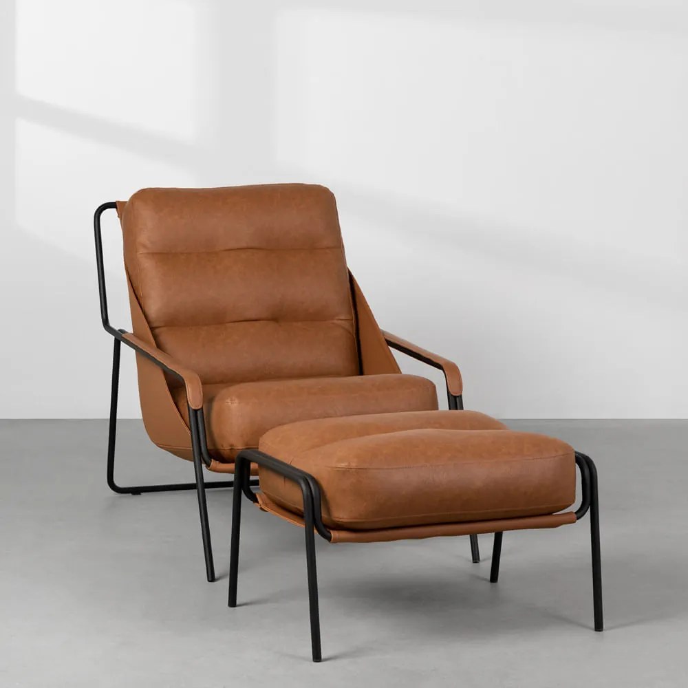 Poltrona Maggiolina com Puff - Caramelo e Cognac