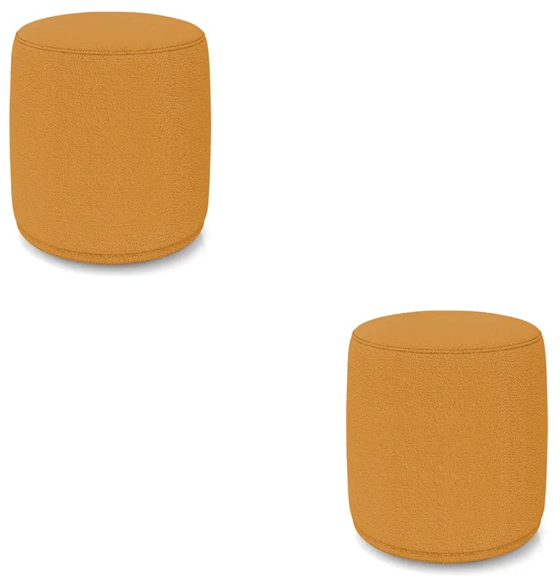 Puff Redondo Orgânico para Sala kit 2 Malu Bouclê M11 - D'Rossi - Mostarda