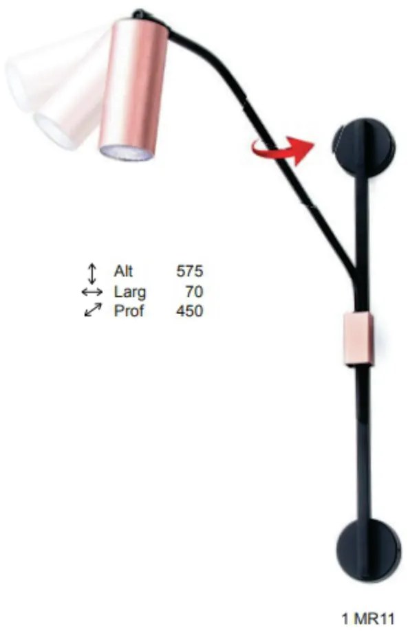 Arandela Choice Articulada 45X07X57,5Cm 1Xmr11 - Old Artisan Ar-5561 (ROSE FOSCO / COBRE BRILHO)