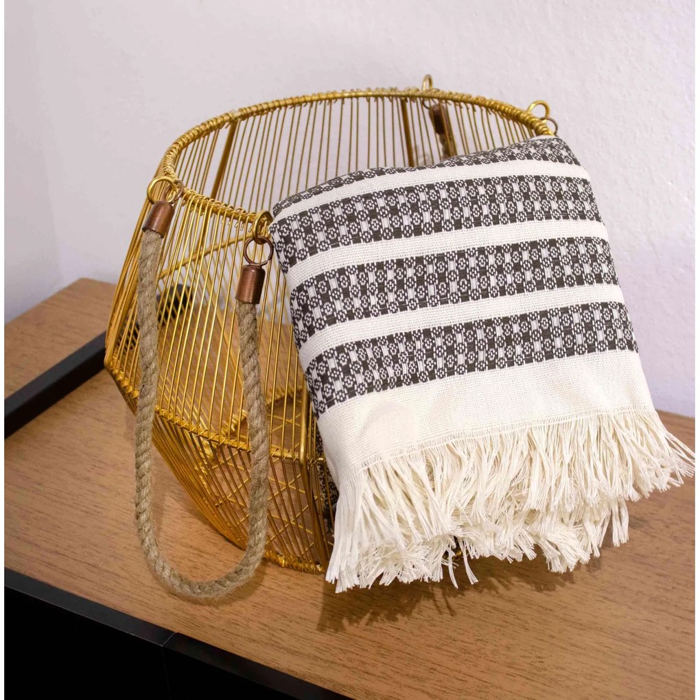 Cesto de Metal Dourado com Alça de Corda 27x36 cm - D'Rossi