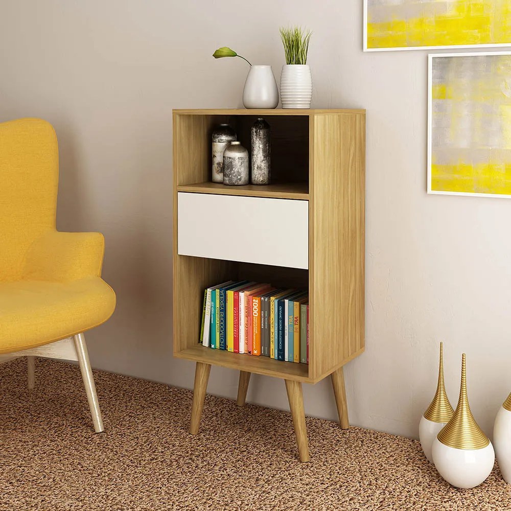 Estante para Escritório Sala de Estar E1715 MDP Natural/Off White G69 - Gran Belo