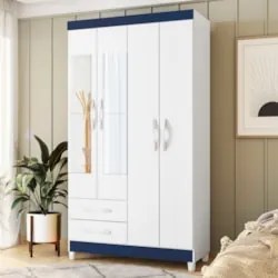 Guarda Roupa Solteiro 103cm com Espelho Dony Flex A02 Branco - Mpozena