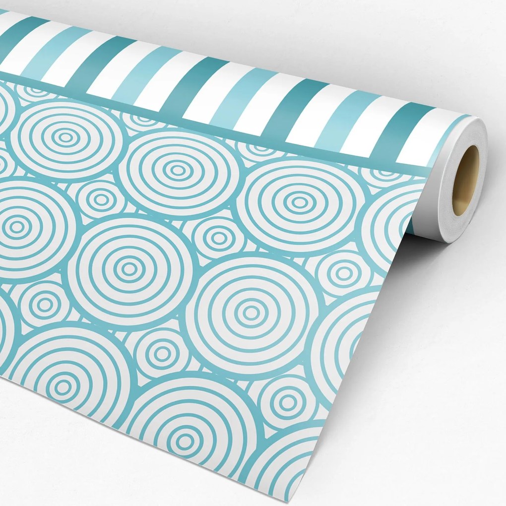 Papel de Parede listrado verde e branco com círculos