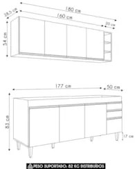 Armário Cozinha e Balcão Para Pia 180cm Dallas Castanho     - Lumil
