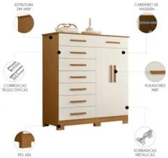 Cômoda Para Quarto 2 Portas 125cm Verona Off/Cinamomo - Albatroz