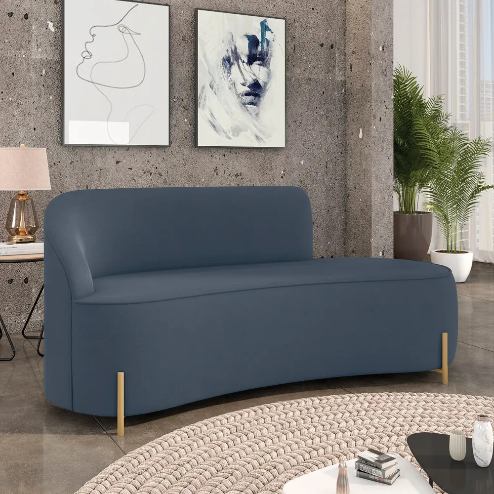 Sofá 3 Lugares Orgânico 180cm Pé Dourado Morgan Suede D03 - D'Rossi - Azul Marinho