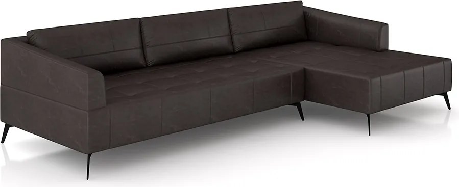 Sofá Bipartido Sala de Estar Kiara 352cm Chaise Direito Pés de Ferro Couro Borgonha Manchado G52 - Gran Belo