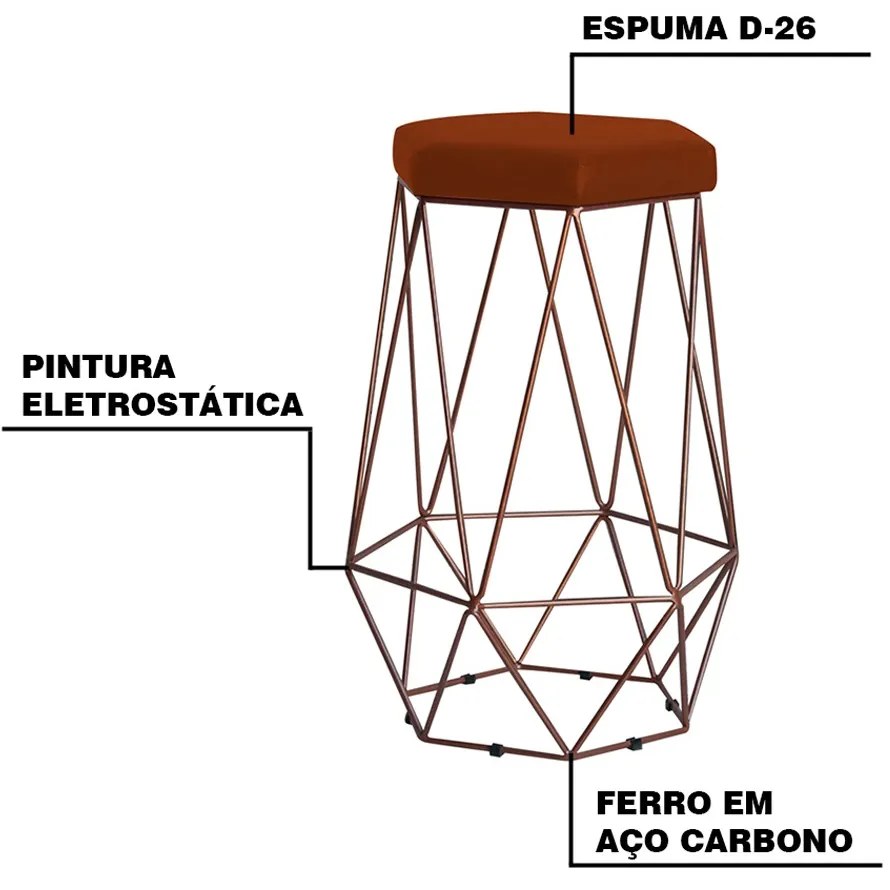 Kit 2 Banqueta Decorativa Rubel Base Bronze Suede Telha G41 - Gran Belo