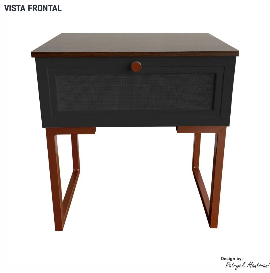Mesa de Cabeceira Iron 1 Gaveta Imbuia/Preto/Cobre - Vizzato - Preto