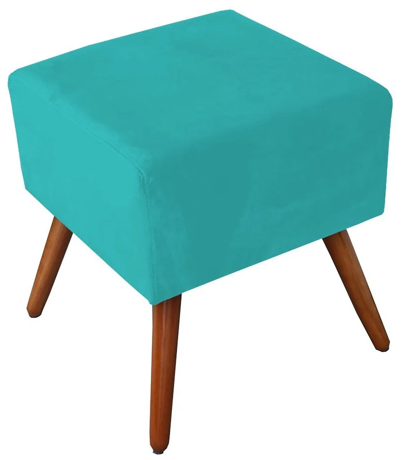 Puff Decorativo Quadrado Malu com Pés Palito Suede Azul Tiffany