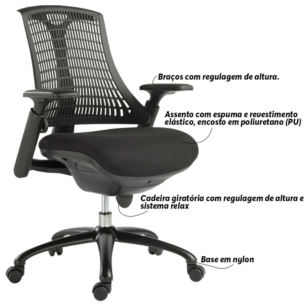 Kit 2 Cadeiras para Escritório Nagoh Office Giratória Preto G56 - Gran Belo