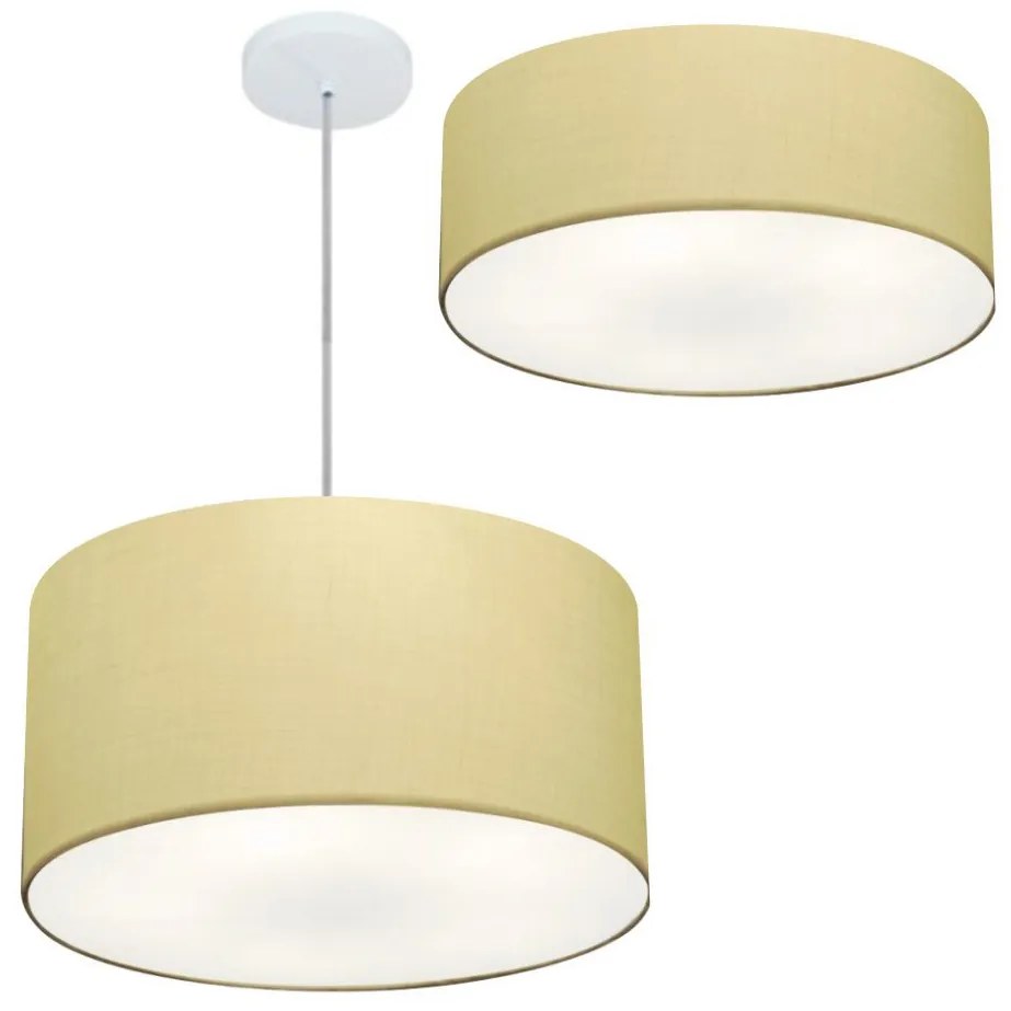 Kit Plafon Cilíndrico Md-3005 e Pendente Md-4019 Cúpula em Tecido 40cm Algodão Crú - Bivolt