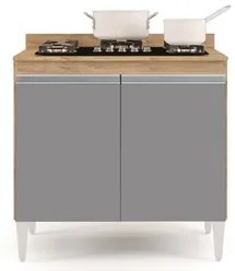 Balcão para Cooktop 80cm 2 Portas Flórida Castanho/Cinza - Lumil Móvei