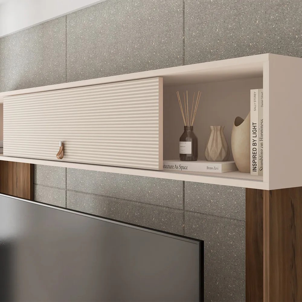 Estante TV 65 Pol 200cm Sala de Estar Olevi Nogueira/Off White C01 - D'Rossi