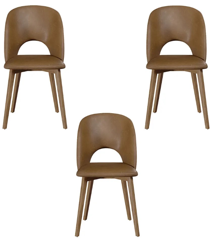 Kit 3 Cadeiras Decorativas Sala de Jantar Madeira Maciça Hadassa PU Marrom/Nogueira G13 - Gran Belo