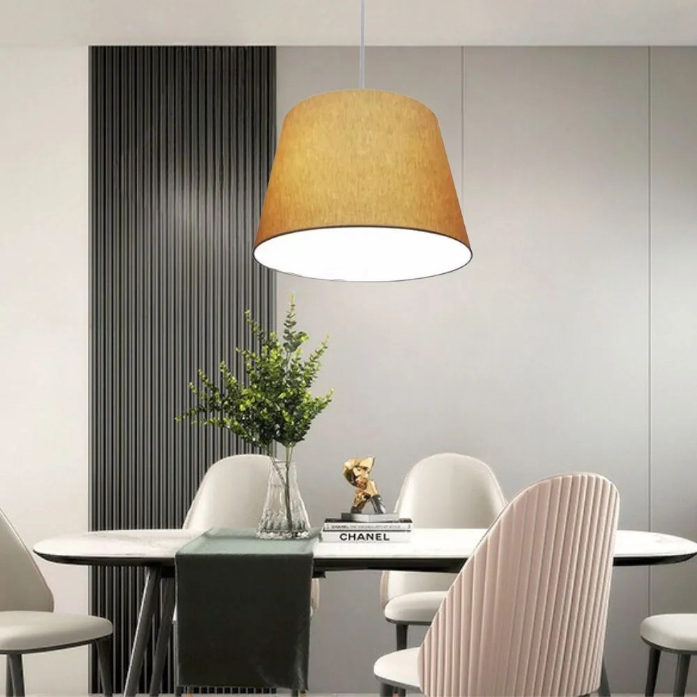 Lustre Pendente Cone Md-4155 Cúpula em Tecido 30/40x30cm Palha - Bivolt