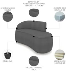 Sofá 2 Lugares Para Sala 140cm Orgânico Wendi Boucle Grafite I01  - Mp