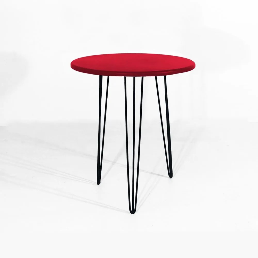Mesa Lateral Decorativa Sandy Pés Hairpin Legs Preto Tampo Vermelho