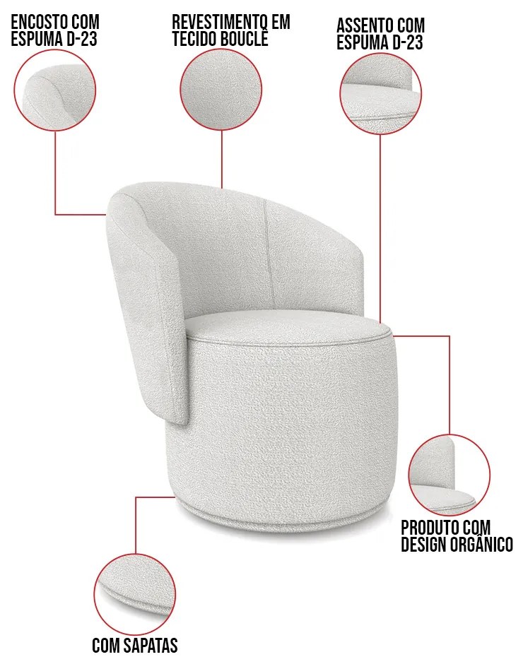 Poltrona Decorativa Orgânica Fixa para Sala Kit 2 Malu Bouclê M11 - D'Rossi - Cinza