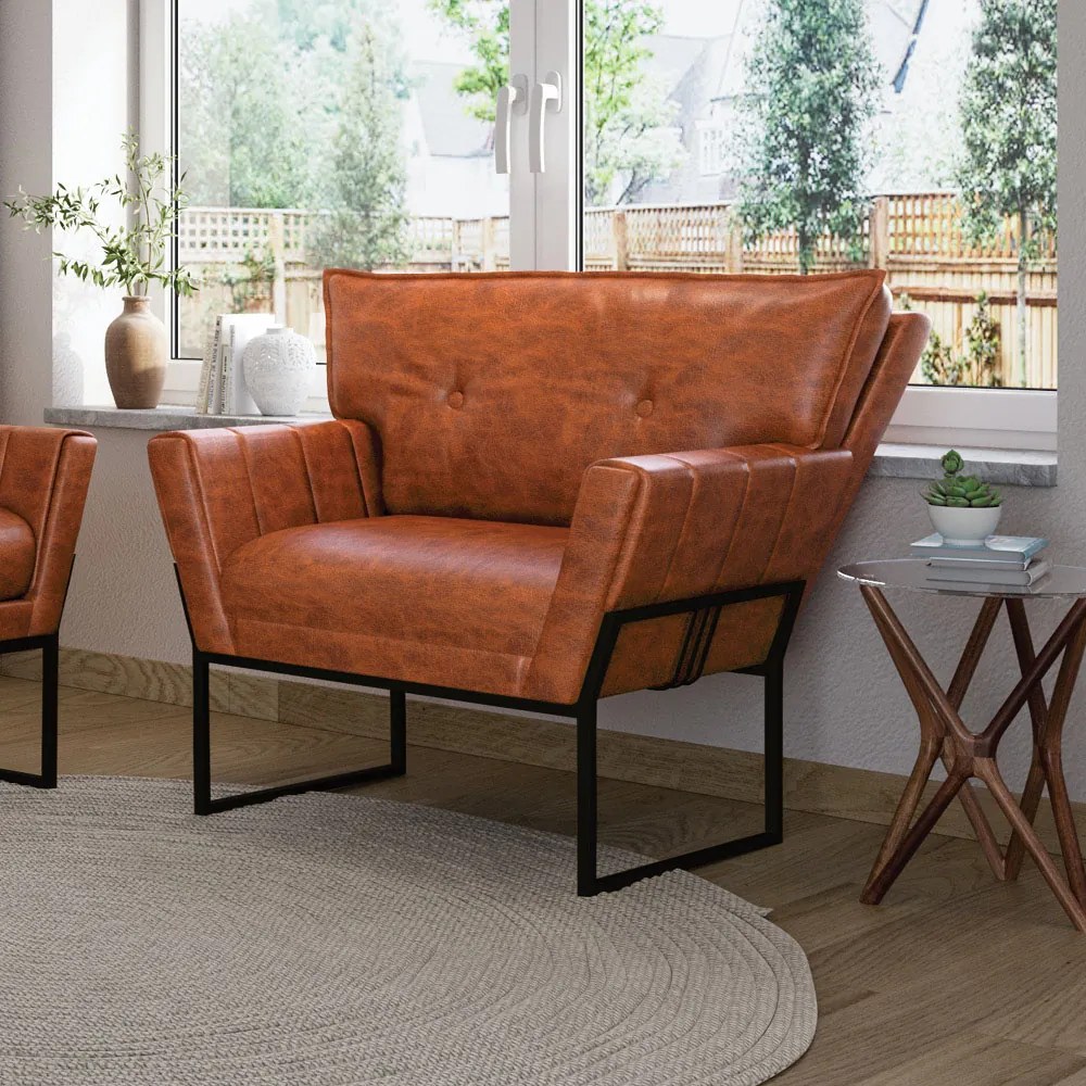 Poltrona Sala de Estar Industrial Pto Anitta Sintético PU Nozes D03 - D'Rossi