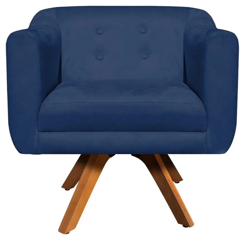 Kit 01 Namoradeira 02 Lugares e 02 Poltronas Giratória Julia Suede Azul Marinho Base Madeira MM30 D'Rossi