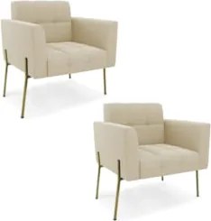 Poltrona Para Sala Pé Metal Dourado Kit 2 Ana Suede Bege - Ibiza
