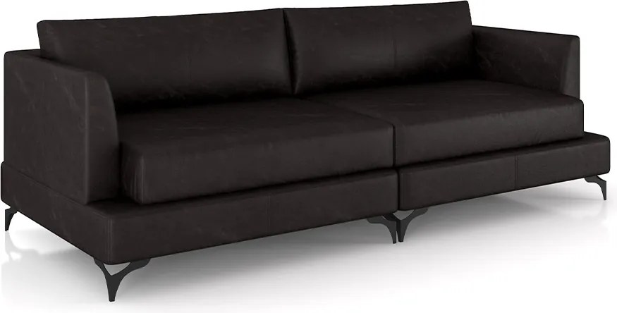 Sofá Living Bipartido 190cm Indonésia Pés de Ferro Couro Borgonha Manchado G52 - Gran Belo