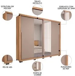 Guarda Roupa Casal 2 Portas de Correr com Espelho Praticus Buriti/Fend